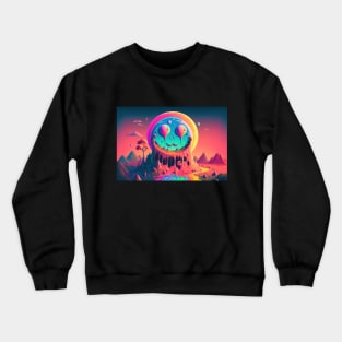 Paint Drip Smiley Face Mountain - Psychedelic Landscape - Paint Dripping 3D Illustration - Colorful Haunted Nature Scene Crewneck Sweatshirt